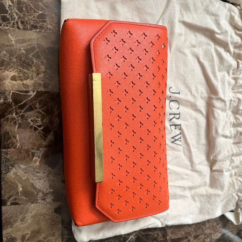 J. Crew Perforated Orange Clutch with Gold Accent